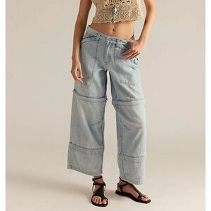 NWT Free People Trailblazer Convertible Zipper Wide-Leg Jeans Blue 26